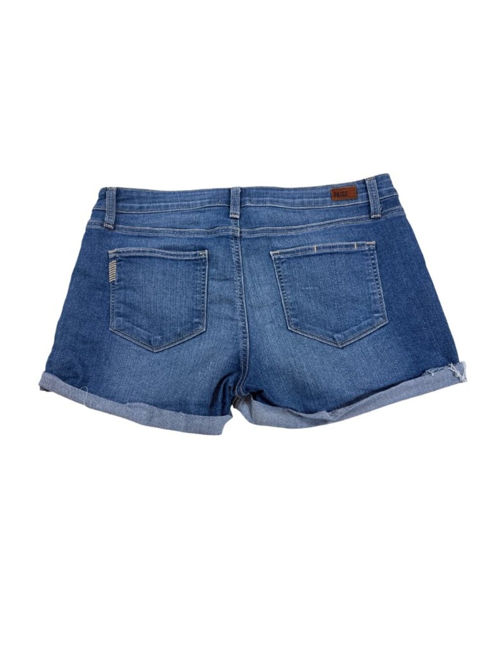 Paige Jimmy Jimmy Rolled Denim Shorts Womens Size 29 Mid Rise Blue Stretch - Picture 2 of 8